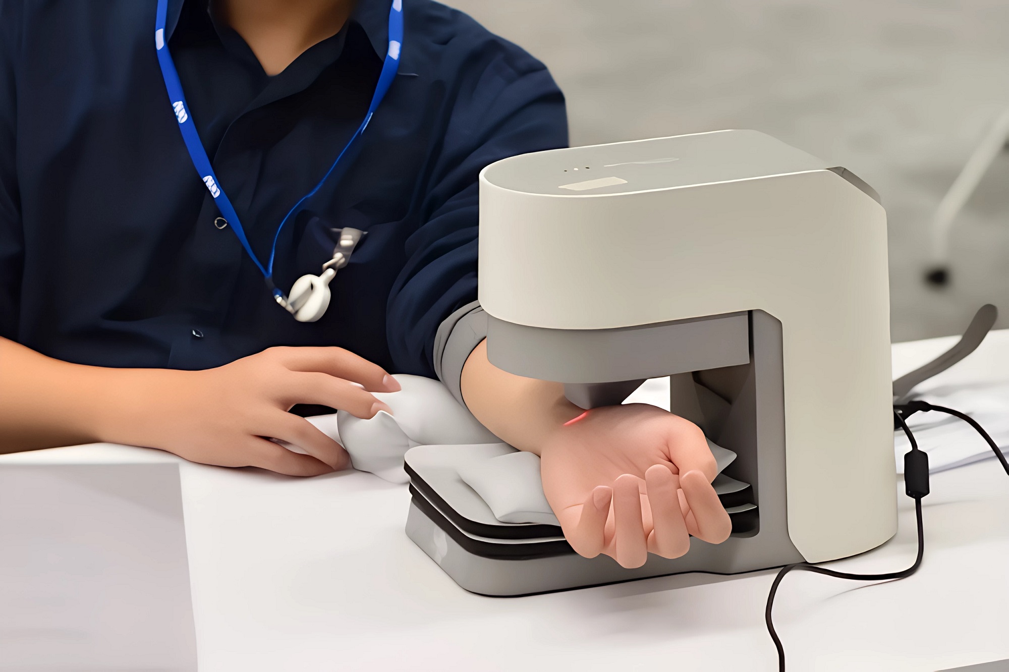 友達耘康中醫數位化檢測解決方案之脈象檢測系統採用高靈敏多點式壓力感測器，可真實還原「寸、關、尺」三部脈象量測結果